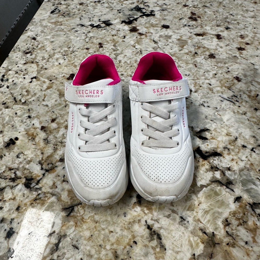 Skechers Kids White and Pink Sneakers